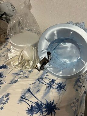 Satin Pillbox Hat - Light Blue